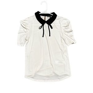 Collared Bow Tie Off White Blouse